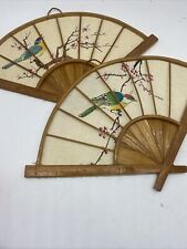Wooden Hand Painted Asian Fan Wall Decor Bamboo picture