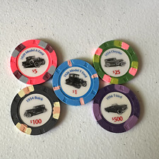 Paulson Casino Chip VINTAGE $1/$5/$25/$100/$500 Cars Lot of 5 RARE picture