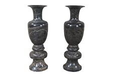 2 Monumental Italian Polished Marble Floor Vases Stand Urns Post Modern Pair 37