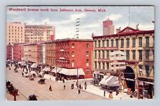 Detroit MI-Michigan, Woodward Avenue, Jefferson Avenue, Vintage c1909 Postcard picture