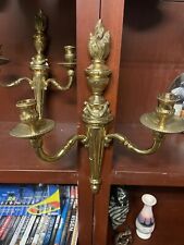 Pair Of Vintage Solid Brass Candle Wall Sconces Unpolished Heavy picture