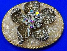 Beautiful chunky goldtone flower centerpiece in rhinestone accented belt buckle picture