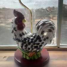 VTG Rooster Chicken Farmhouse Lamp Ceramic Glazed Wood Base 14in picture