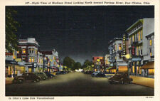1944 PC NIGHT VIEW MADISON STREET TOWARDS PORTAGE RIVER PORT CLINTON OH MINT * picture