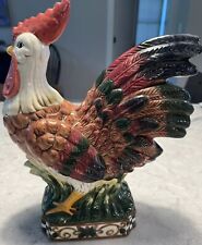 Vintage Rooster Hen Statue Figurine Ceramic Pottery Colorful 13” High Farmhouse picture