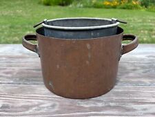 Antique Earlier Copper Cooking Pot w Homemade Tin Strainer picture