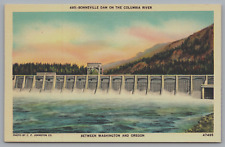 Vintage Postcard Washington, Bonneville Dam on the Columbia River, WA and OR picture