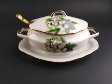 Vintage Ceramic Flowers Flora Jam Jelly Salt Sugar Server Japan Dish w Spoon  picture