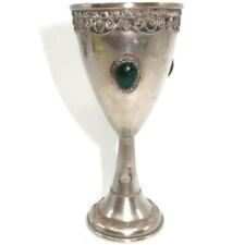 Judaica Sterling Silver w/ 3 Green Stones, Kiddush Cup, 5 1/2