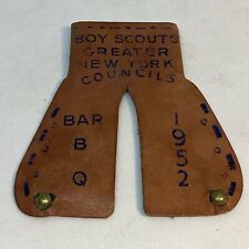 Vintage 1952 Boy Scouts Greater New York Councils Leather Neckerchief Bar BQ picture