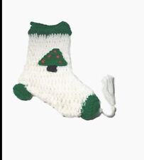 2 Atq. Crocheted Christmas Stocking 1 Red Green & 1 White & Green With Tassels  picture