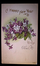 1906 UDB Postcard Artist Paul de Longpre Purple Flowers New Year Greetings~h163 picture