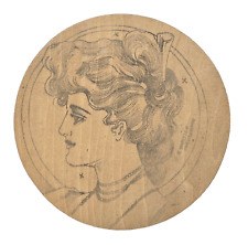 RARE Early 1900's Flemish Art Co. NY UNBURNT Gibson Girl Pyrography Wood Plaque picture
