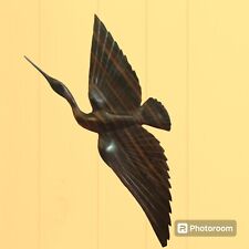 Hand Carved Wooden Bird Crane Heron in Flight Sculpture orWall Decor Mid-Century picture