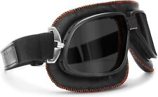 Vintage Motorcycle Goggles Dark Lenses Black Leather w Orange Stitching Italy picture