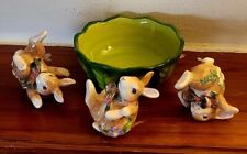 3 Fitz & Floyd Tumbling Bunnies and a Leaf Bowl picture