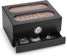 Cigar Humidor with Front Hygrometer, Humidifier and Accessory Drawers-Tempered  picture
