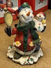 Snowman Is Looking For Match. Tennis Heavy Resin Christmas Figurine New Vintage picture