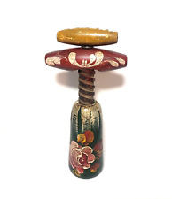 Wine Corkscrew Vintage Mid-Century Floral Hand Painted Wood Bottle Opener picture