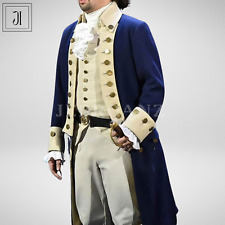 Brand New American Revolution War Men's Navy Blue and Skin Lapel Wool Coat picture