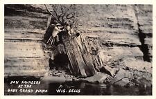 Wisconsin Dells~Don Saunders at the Baby Grand Piano~Cleft in Bluffs~1940s RPPC picture