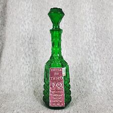 Vintage Don Tadeo Emerald Green Glass Diamond Pattern Decanter Bottle w/stopper picture