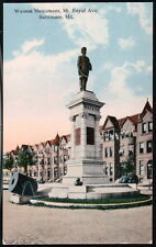BATLIMORE MD Watson Monument Mt Royal Ave Antique Postcard Vtg Maryland Old PC picture