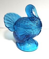 VINTAGE  L. E. SMITH BLUE GLASS TURKEY CANDY DISH picture