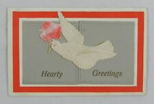 Hearty Greetings with Dove and Pink Flower, Foldable Pop Out - Vintage Postcard picture