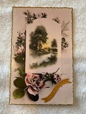 1947 French Postcard Countryside Lake Front Landscape Pink Floral Good Friends picture