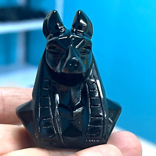 3 '' Natural Obsidian Quartz Hand Carved  Numen Anubis skull Crystal Healing 1pc picture