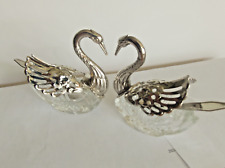 Vintage Italian Silver Plated Glass Swan Salt Cellars with Movable Wings (2) picture