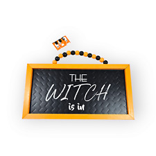 Halloween Plaque Sign The Witch Is In 14 Inch Orange Black Beaded Hanger Fall picture