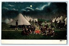 1908 Military Soldier Camp Tent Bonfire Moonlight Fort Leavenworth KS Postcard picture