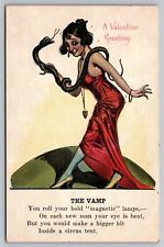 Postcard Comic The Vamp Lady with Snake Valentine Greetings picture