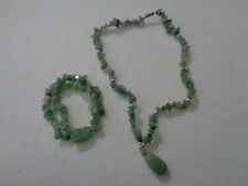 Matching Green Stone Necklace + Double Strand Stretch Bracelet Very Nice picture