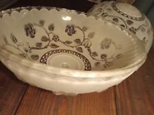 2 VINTAGE FROSTED GLASS CEILING LIGHT COVERS, floral & ivy pattern, GORGEOUS picture