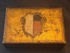 Vintage Italy Gold Gilt Florentine Hinged Lidded Wood Box Shield Top Marked picture