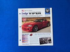 RARE 1991-1995 Dodge Viper Spec Sheet CARD 3 Brochure Photo Poster 92 93 94 picture