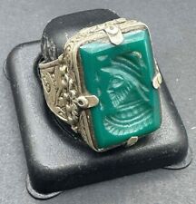 Beautiful Old Natural Jade Stone Roman Intaglio Stamp Pure Sliver Ring picture