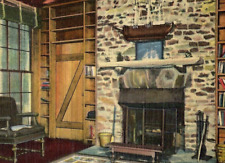 Vintage Linen Postcard Living Room Fireplace FDR House Warm Springs Georgia GA picture