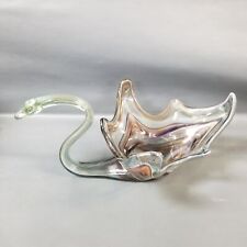 Vintage Murano Style Blue/Clear Swirl Hand Blown Swan Art Glass Bowl Dish picture