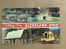 Postcard Cleveland Ohio Zoo Greetings Animals Elephants Trolley Train Vintage OH picture