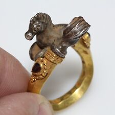 Ancient Greek Gold & silver with gem stones ring-horse on the top-ca 300-50 BC picture