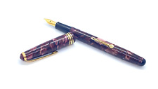 ONOTO LEVER PEN RED MARBLE SEMI FLEXIBLE 14K MEDIUM NIB MADE IN ENGLAND picture