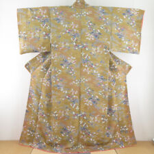 Komon kimono Silk Chirimen Mansion and floral pattern Brown 64.6inch Women's picture