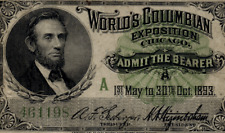 1893 World's Fair Colombian Exposition Abraham Lincoln Ticket picture