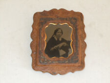 Vintage 1850's Antique Tin Type Photo in Wonderful Wooden Frame. picture