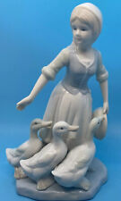 Porcelain Lady Feeding Ducks Figurine Vintage  8 1/2” Tall  P213 picture