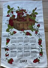 Vintage Calendar Linen Tea Towel 1983 Strawberry Basket 16”x26” picture
